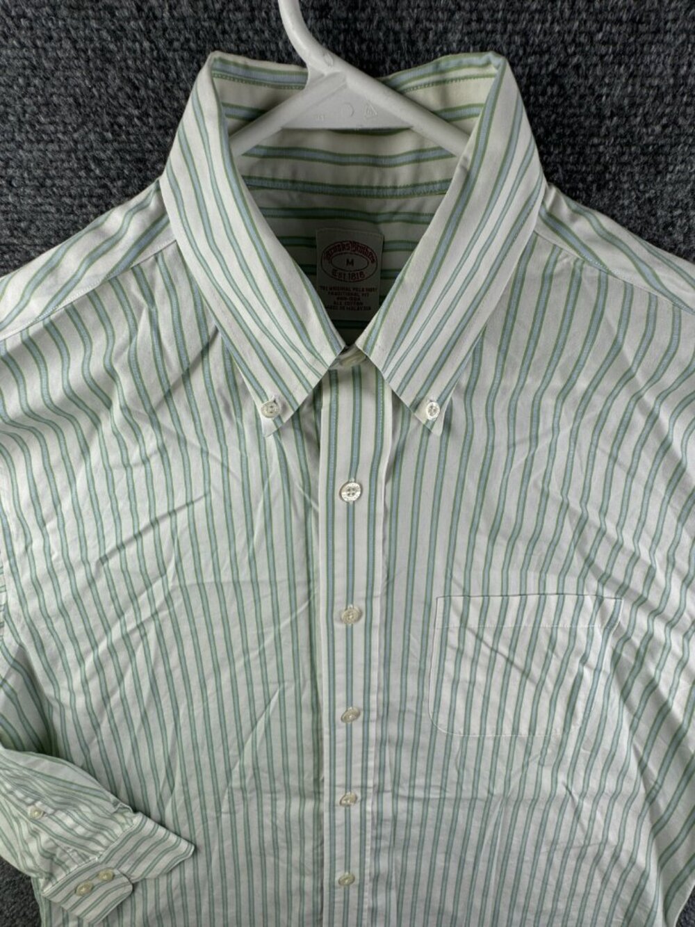 Brooks Brothers Casual Long Sleeve Button Up Medium Traditional Fit Green Stripe